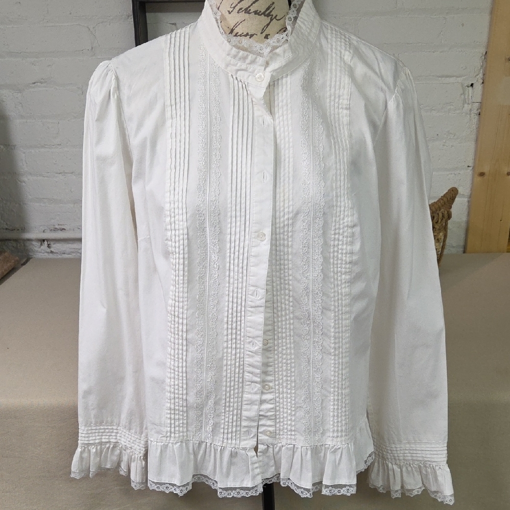 Sunny Taylor White Ruffle Lace Blouse Sz 2X